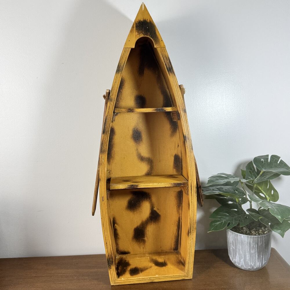 Rustic Canoe Boat Wall Shelf Decor with Oar Nautical Wood Display Organizer